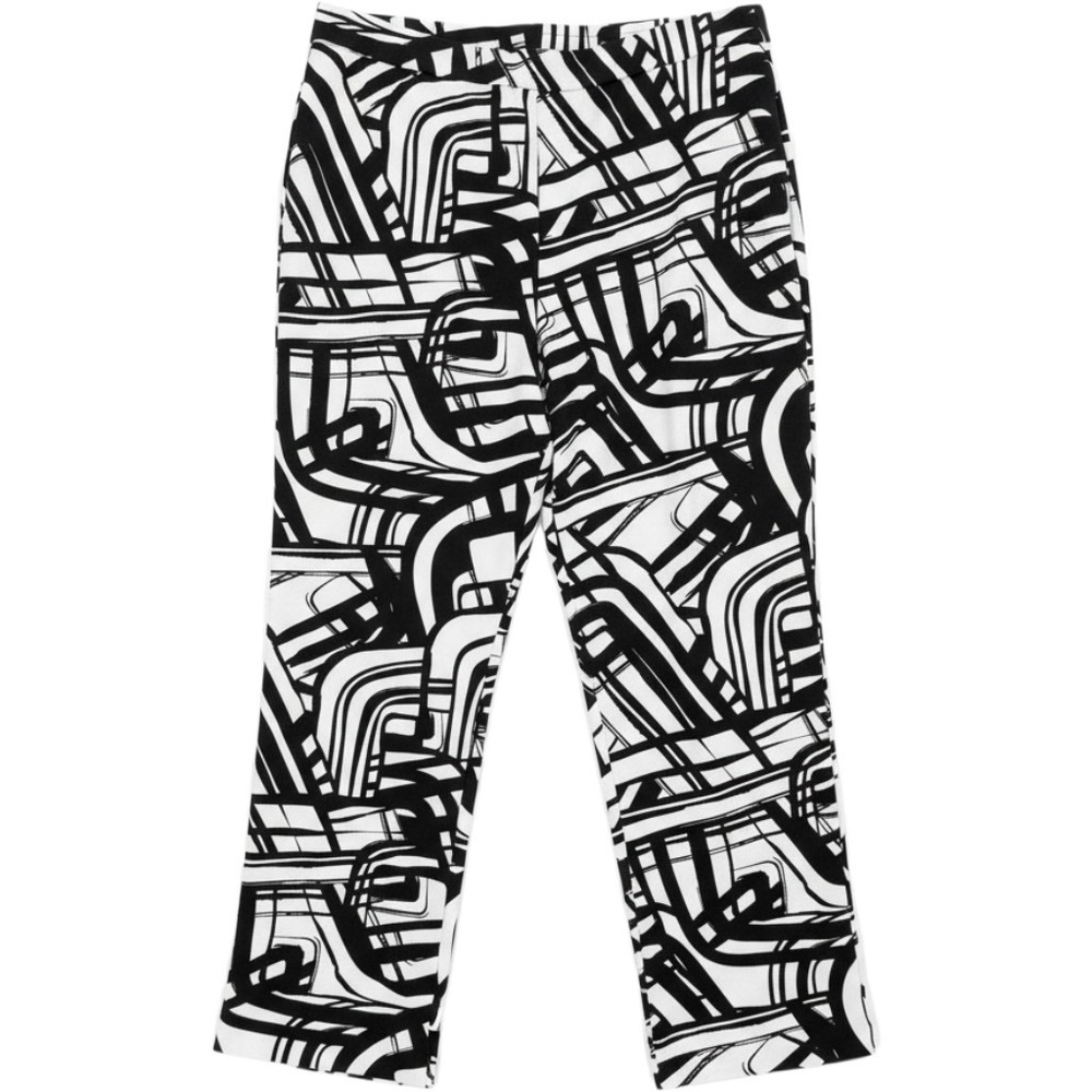 Dennis by Dennis Basso Pants Womens L Black White Abstract Crop Wide Leg